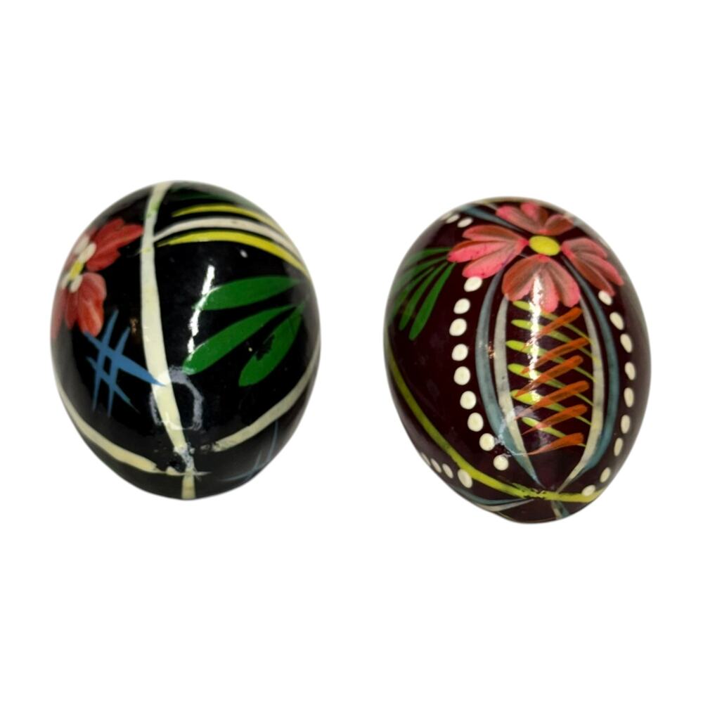 2 Painted Decorative Eggs with Metal Stands Floral Folk Art Unbranded - Picture 7 of 9